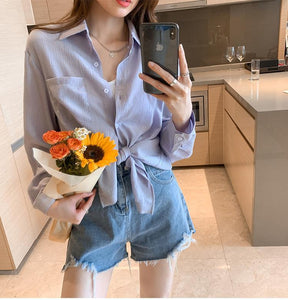 Long Sleeve Simple Semi Transparent Office Blouse Shirt