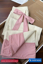 High Waist Bow Pink Plaid Patchwork Beige Jeans Pants
