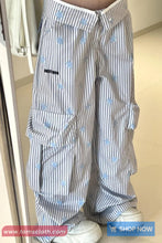 Loose Stars Pattern Striped Cargo Pockets Pants
