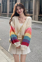 Long Rainbow Sleeve V-Neck Cardigan Sweater