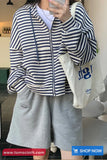 Long Sleeve Striped Hooded Zipper Cardigan