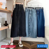 High Waist Medium Length Denim Skirts