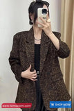 Long Sleeve Retro Leopard Pattern Office Blazer Jacket