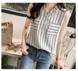 V-Neck Sleeveless Striped Office Shirt