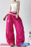 Loose Wide Leg Cute Rainbow Lace Drawstring Pants