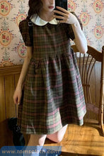Sweet Doll Collar Puff Sleeve Plaid Dress