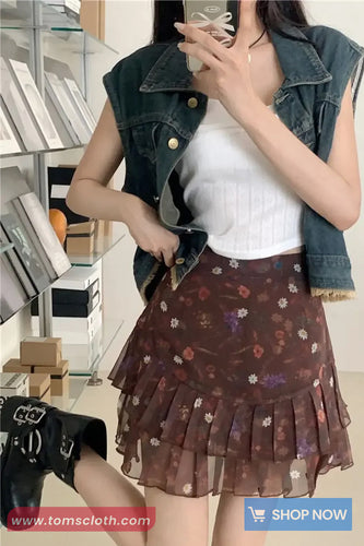 High Waist Floral Pattern Chiffon Mini Skirts