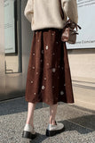 Daisy Embroidered A-Line Corduroy Long Skirts