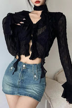 Long Sleeve Grunge Style Lace Cropped Shirt