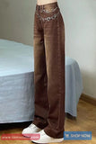 High Waist Retro Long Brown Jeans Pants