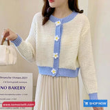 Long Sleeve Daisy Button O-Neck Knitted Cardigan Sweater