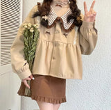 Long Sleeve Peter Pan Collar Cute Bow Blouse Shirts