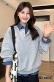 Long Sleeve Two Style Plaid Blouse Sweatshirt
