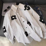 Long Sleeve Striped Combine Floral Casual Blouse Shirt