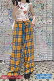 Retro Casual Yellow Plaid Long Pants