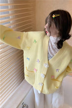 Long Sleeve Cute Bow V-Neck 3D Flower Embroidered Button Cardigan Sweater