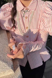 Puff Long Sleeves Striped Pink Blouse Shirts