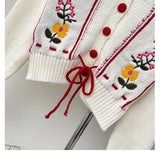 Flower Embroidered Vintage Peter Pan Collar Knitted Cardigan Sweater