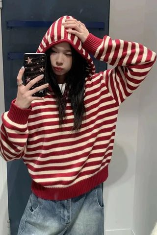 Vintage Striped Hooded Knitted Sweater