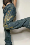Retro Butterfly Embroidered Jeans Pants