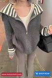 Long Sleeve Striped Sailor Collar Zipper Cardigan Sweater