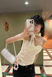 Sexy Slash Neck Flower Neck Patchwork Summer Crop Tops