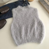 Sleeveless O-Neck Faux Fur Sweater