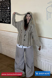 Long Sleeve Cute Rabbit Ears Hooded Knitted Cardigan Sweater