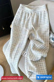 Vintage Elastic Waist Houndstooth Pattern Woolen Pants