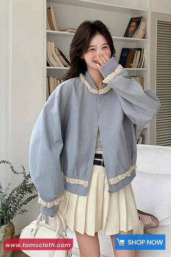 Long Sleeve Retro Lace Patchwork O-Neck Jacket