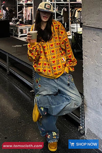 Loose Cute Theme Pattern Retro Jeans Pants