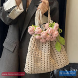 Roses Flower Crochet Hollow Out Tote Bag
