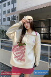 Long Sleeve Turn Down Collar Strawberry Pattern Sweater