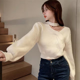 Long Sleeve Cut Neck Slim Sweater