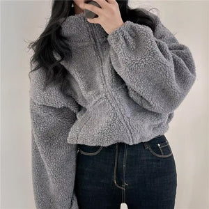 Loose Stand Collar Zipper Fleece Jacket