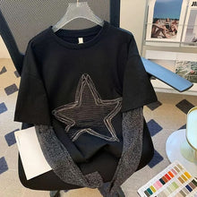 Long Sleeve Star Patchwork Fake Two Style Shirt