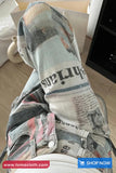 High Waist Newspaper Pattern Jeans Pants
