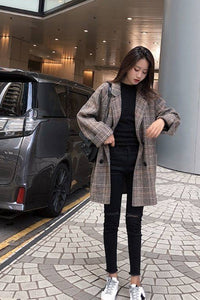 Loose Elegant Plaid Woolen Coat Jacket