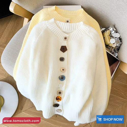 Long Sleeve Ornament Buttons Cropped Cardigan Sweater