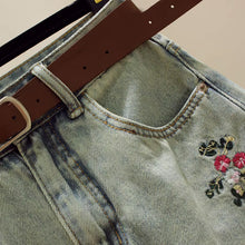 High Waist Floral Embroidered Jeans Skirt