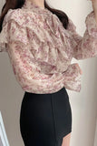 Long Sleeve Cute Bow Ruffled Blouse Shirt
