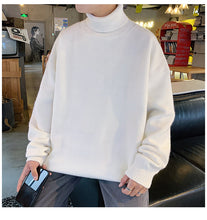 Long Sleeve Loose Turtleneck Solid Men Sweater