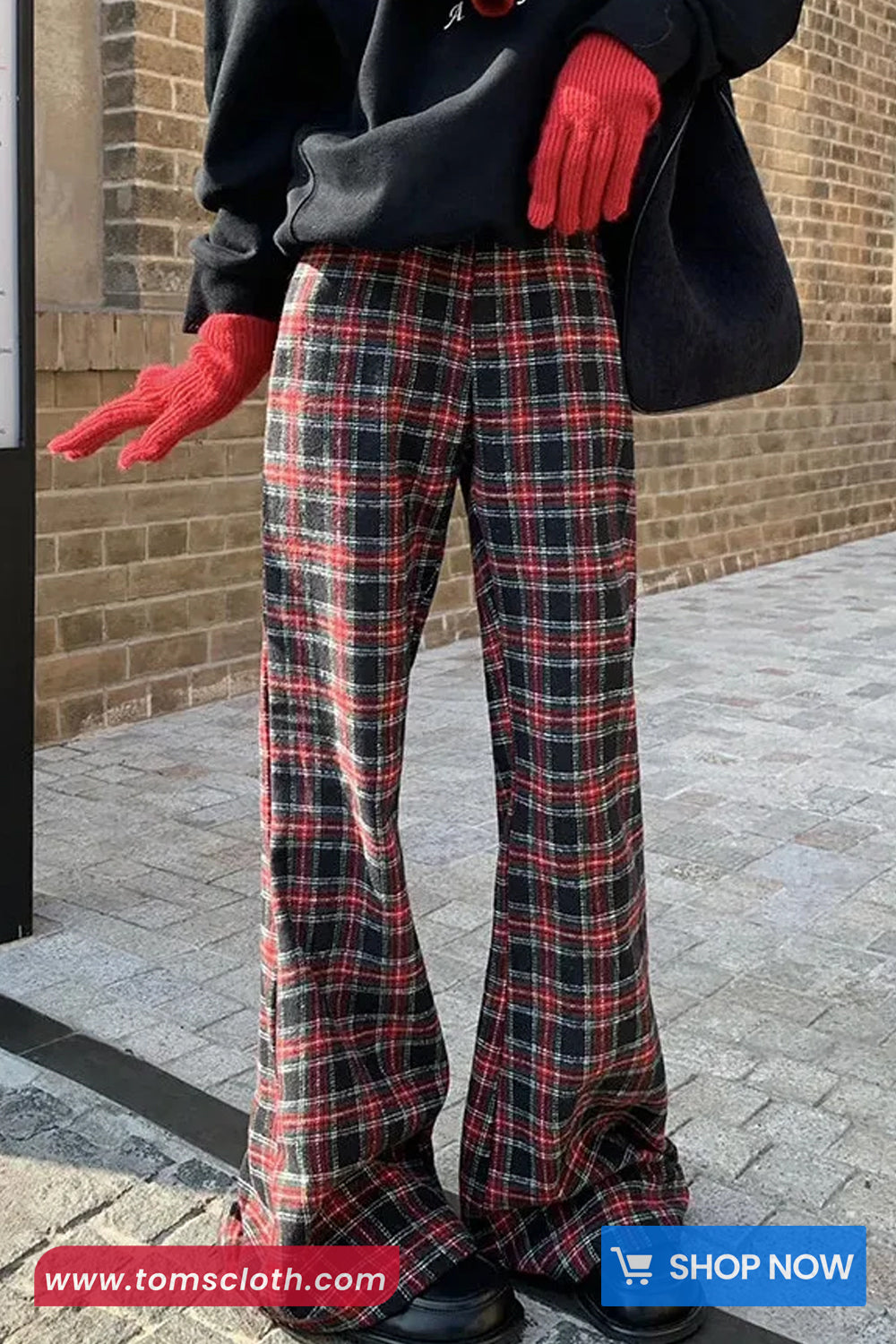 High Waist Vintage Plaid Pattern Flare Pants