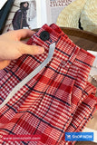 High Waist Retro Red Plaid Elegant Pants