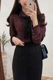 Long Sleeve Cute Bow Elegant Blouse Shirt
