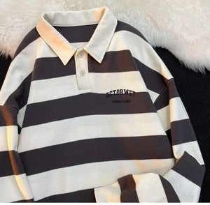 Long Sleeve Retro Striped Collar Shirt