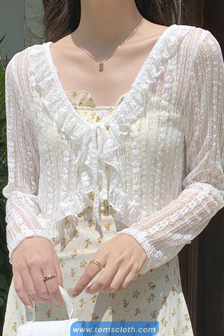Long Sleeve Lace Up Semi Transparent Cardigan