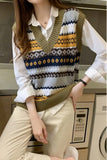 V-Neck Classic Pattern Sleeveless Vest Sweater