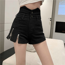 Sexy Cut Off Zippers Black Shorts Jeans