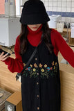 Flowers Pattern Embroidered Long Denim Dress